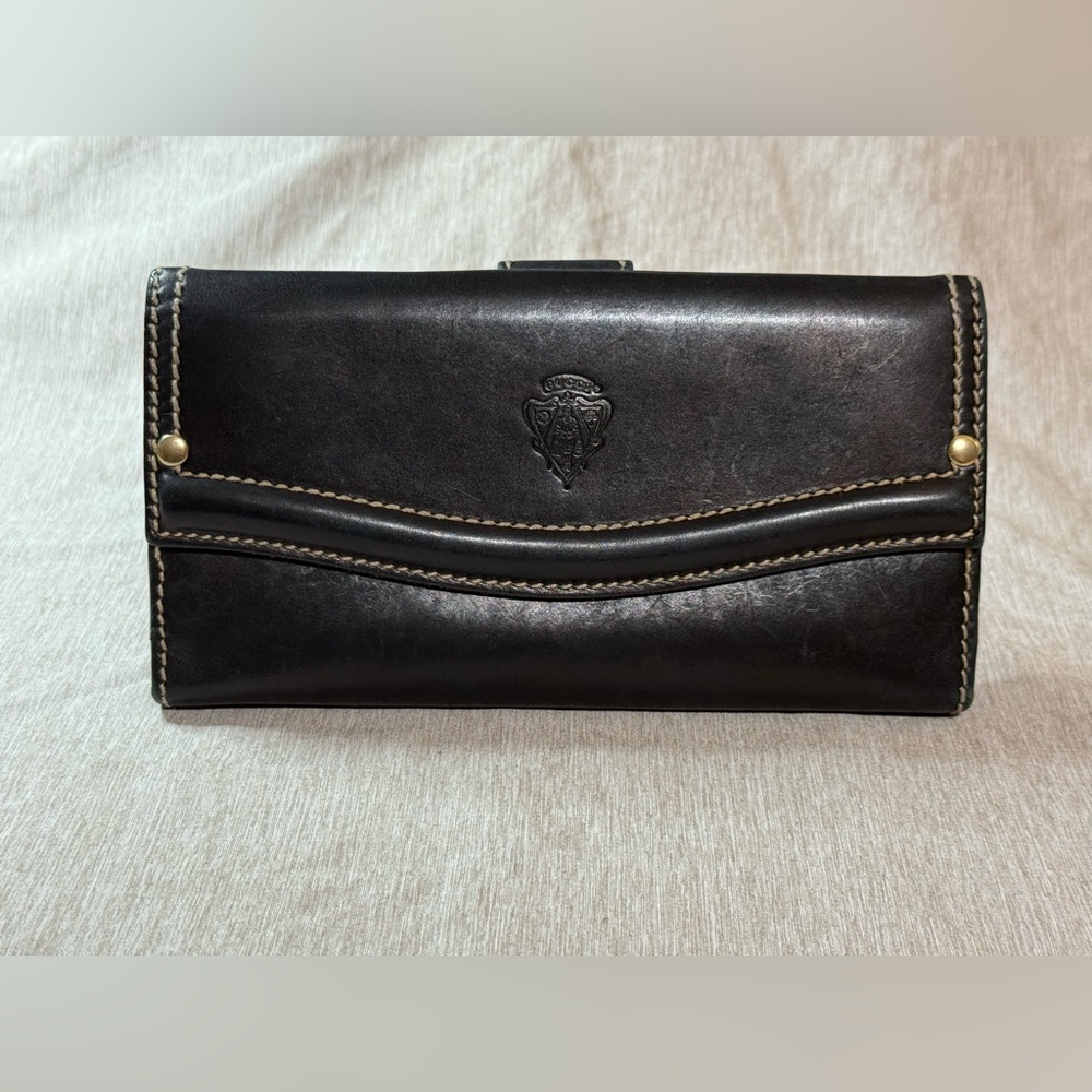 VINTAGE GUCCI LEATHER LONG WALLET W/ CHAIN - Picture 12 of 13